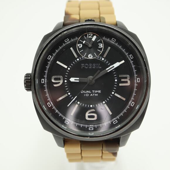 Fossil Dual Time Mens Jumbo 50mm Black Watch Lefty Camo Silicone w New Battery - Picture 5 of 16
